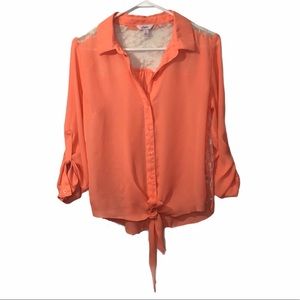Candie’s back lace button down shirt size L M-150